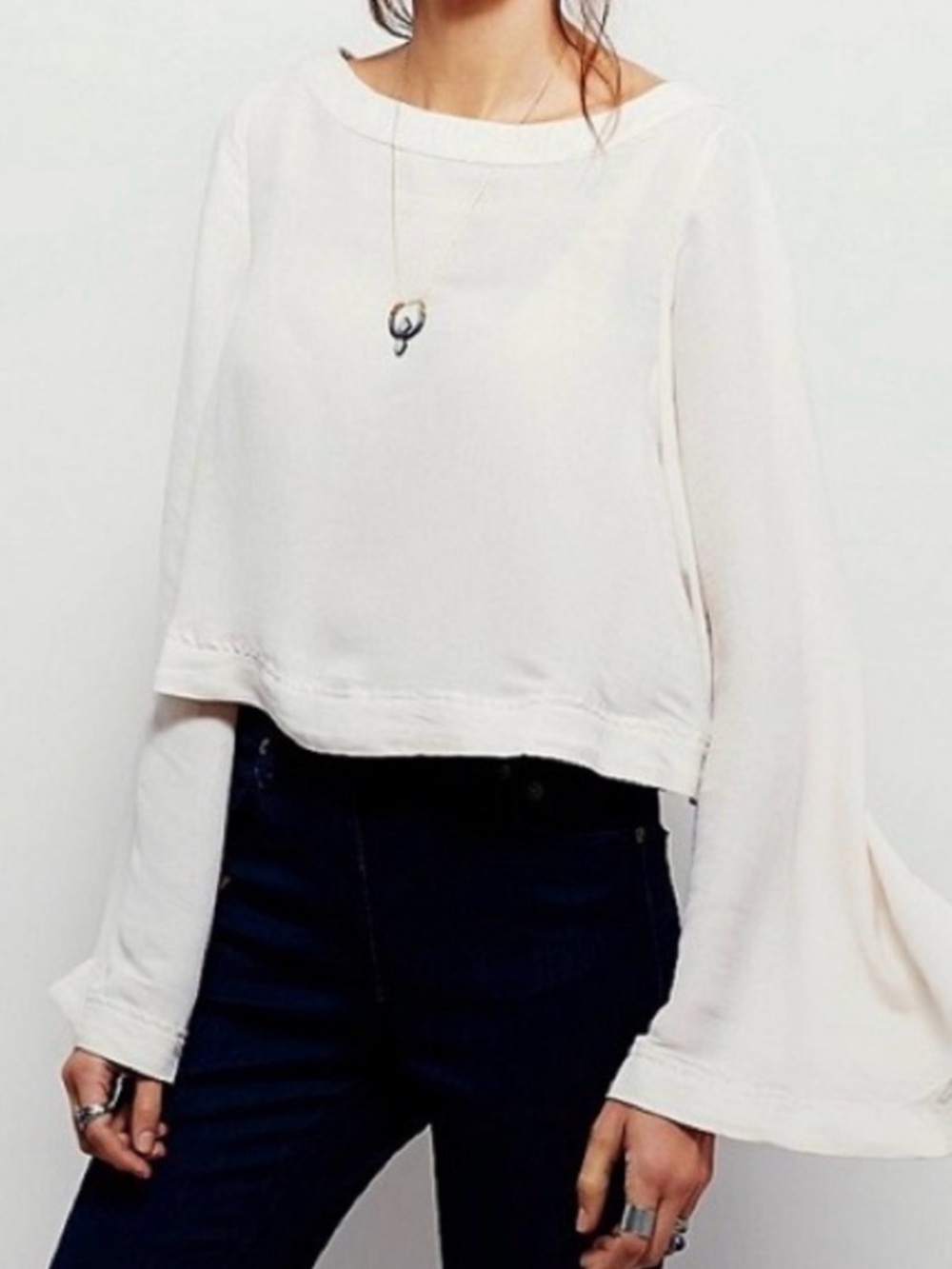 Free People Stars Align Flare Sleeve Y2K Blouse Coquette XS Ivory